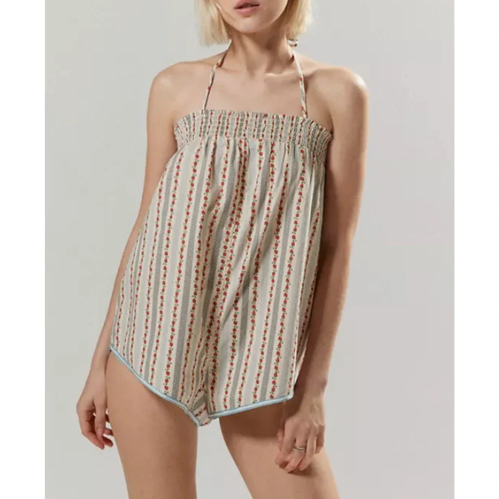 OUT FROM UNDER URBAN OUTFITTERS STRAWBERRY PJ ROMPER ONE PIECE PAJAMAS SZ M